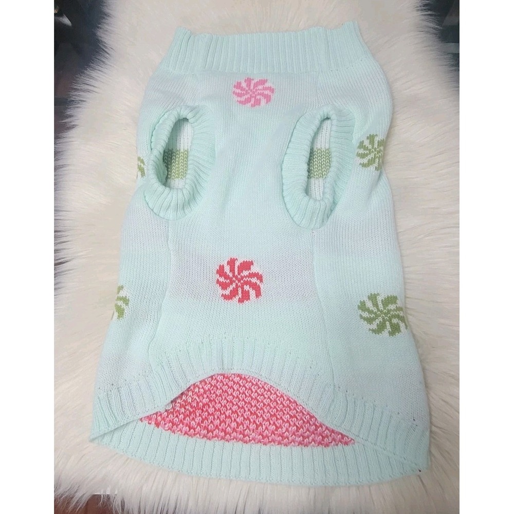 Heart to Tail Dog Sweater Large L Mint Green Peppermint Candy Holiday Christmas